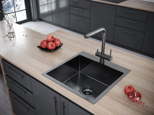Мойка Paulmark KRONER 59 PM215951-GM 510х590х200 мм, нержавеющая сталь, вороненая сталь