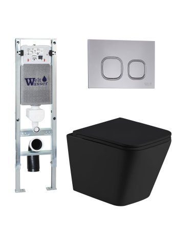 Комплект инсталляции с унитазом Weltwasser AMBERG 350 ST + GELBACH 043 MT-BL + AMBERG RD-CR