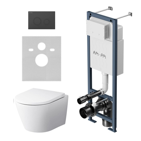 IS110138.741701 ErgoFit Инсталляция с клавишей L черн мат с подвесным унитазом  SenseFlashClean с сиденьем