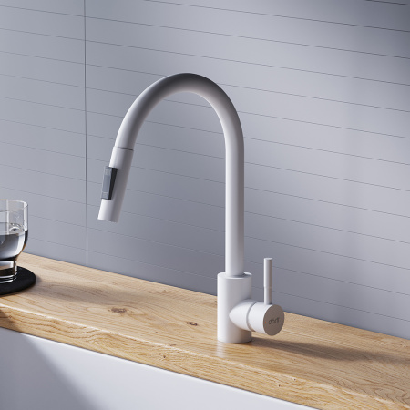 D3007533 Logic Кухонный смеситель Dorff  с вытягивающимся изливом, белый