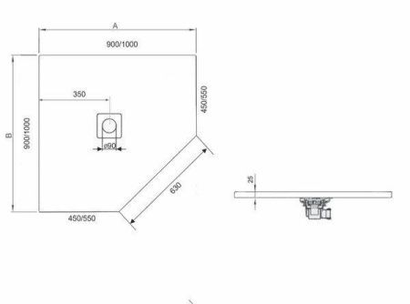 Душевой поддон из искусственного камня RGW ST/T-0099G 90х90 графит, 16155099-02