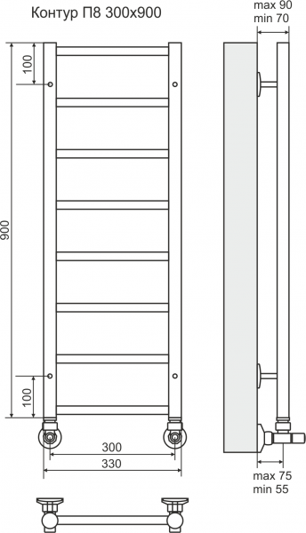 Полотенцесушитель Terminus Контур П8 размер 300х900