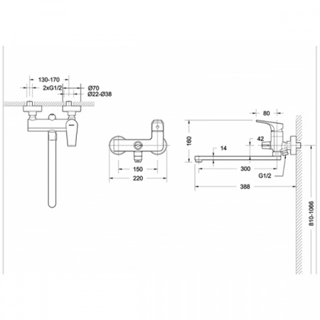 Смеситель для ванны Bravat Vega F6119177CP-01L