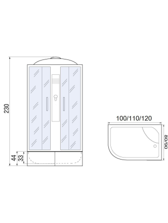 Душевая кабина МОНОМАХ МОНОМАХ XL 120/90/44 МЗ R 1200х900х2300мм