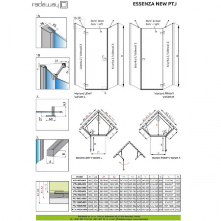 Душевой уголок Radaway Essenza New PTJ 90x90 L