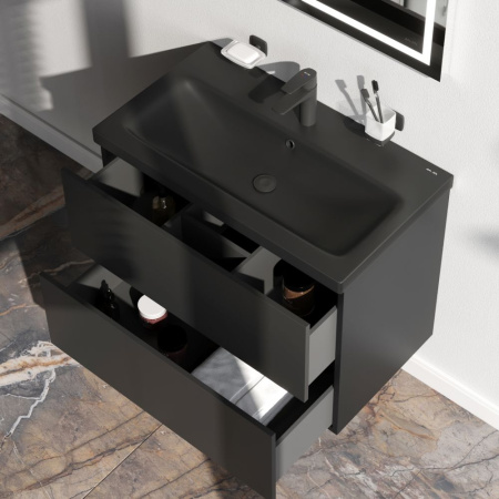 M90FHX07522BM Gem База под раковину AM.PM, подвесная, 75 см, 2 ящика push-to-open, черный матовый
