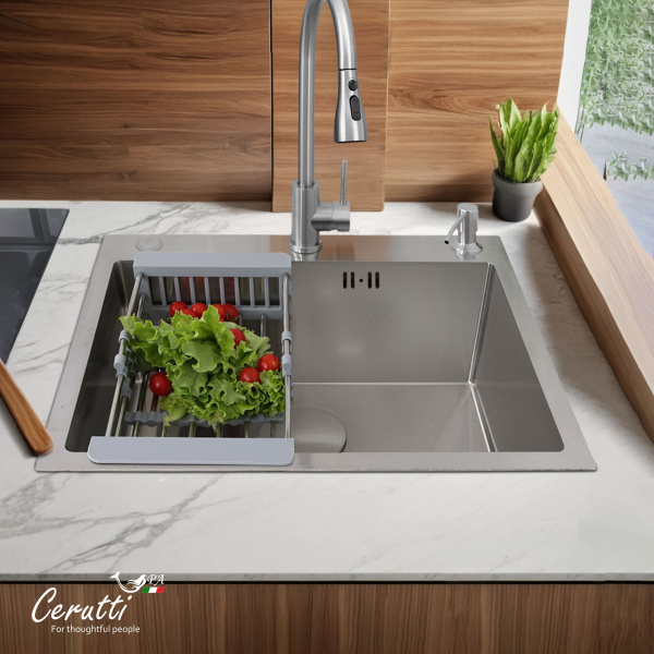 Мойка GLORIA60 nano embos (матовый хром) кухонная из нержавеющей стали (600х500х220) Ceruttispa