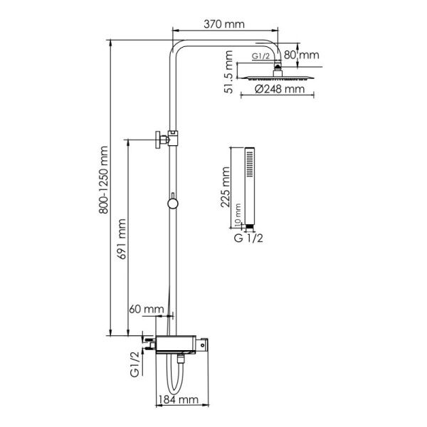 Душевая система WasserKRAFT A114.258.217.CB Thermo с термостатическим смесителем