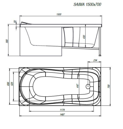 Ванна ALEX BAITLER™ SAIMA 150*70 пустая