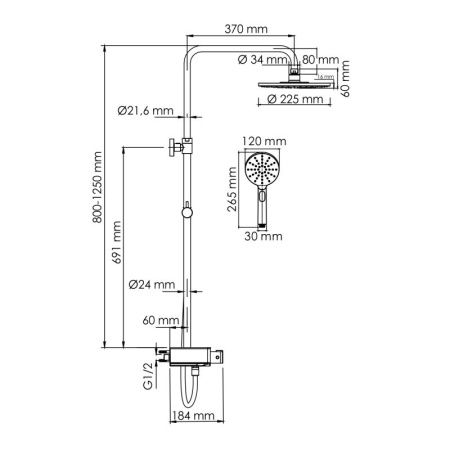 Душевая система WasserKRAFT A113.067.127.CH Thermo с термостатическим смесителем