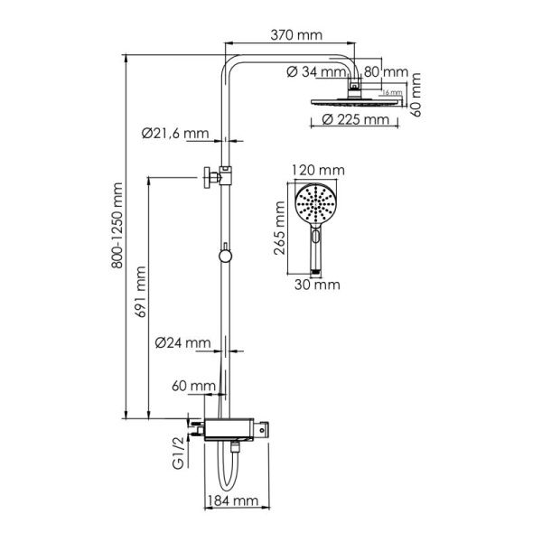 Душевая система WasserKRAFT A113.067.127.CH Thermo с термостатическим смесителем