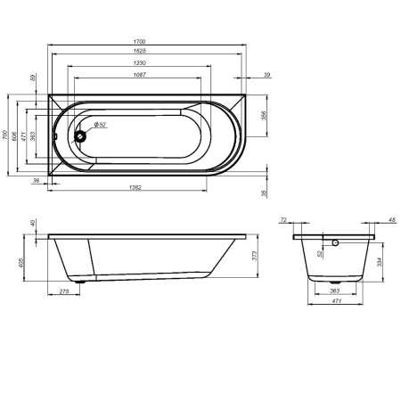 W94A-170L70W-A X-joy Ванна акриловая AM.PM угловая левосторонняя 170x70 см