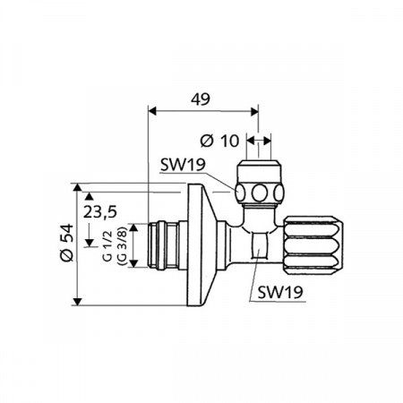 Угловой вентиль Schell 1/2" x 3/8" c фильтром и цангой 10мм