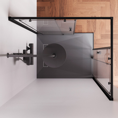 W94G-403-10080-BТ Душевое ограждение AM.PM X-Joy Square Slide 100х80, черный, прозрачное