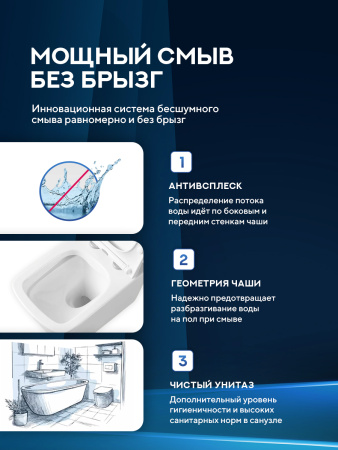 Унитаз приставной безободковый Amore di Mare Brenta PR700 квадратный белый итальянский, антивсплеск, фарфоровый, быстросъемное сиденье дюропласт с крышкой микролифт, чаша с антибактериальным покрытием