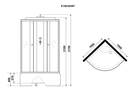 Душевая кабина Niagara Eco E100/40/MT (100х100х215) высокий поддон(40см),стекло матовое,4 места