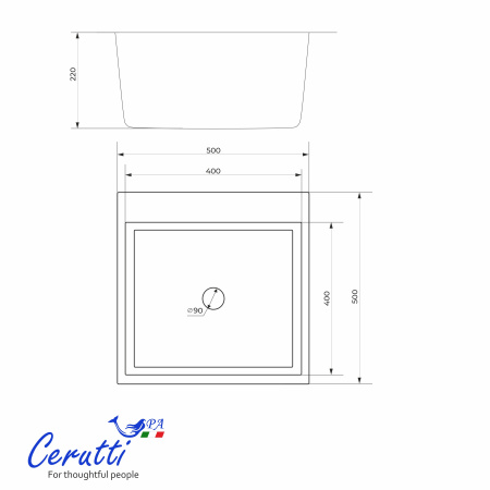 Мойка GLORIA50B nano black (графит) кухонная из нержавеющей стали (500х500х220) Ceruttispa