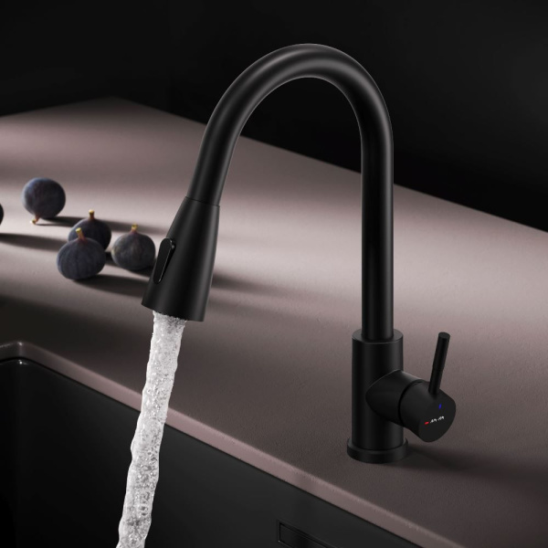 F85B07522 X-Joy S, Смеситель для кухни AM.PM с вытягивающимся изливом, черный