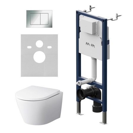 IS90251.741701 Инсталляция с клавишей PrimeFit S, хром глянц, с подвесным унитазом Sense FlashClean с сиденьем м/лиф