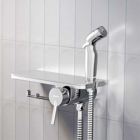 773500001 Jupiter Смеситель Damixa монтируемый в стену с гигиеническим душем и полкой, хром