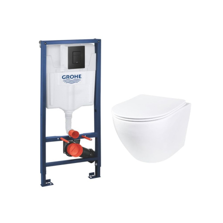 Комплект инсталляции GROHE Solido с панелью смыва Even, фантомный черный (38811KF0-B) и унитазом Roxen Antares 530185-01 Rimless Soft Close