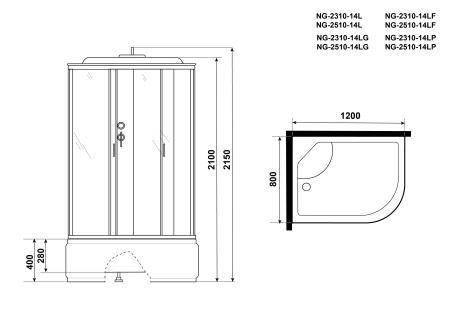Душевая кабина Niagara Classic NG-2308-14P (90х90х215) высокий поддон(40см),стекло матовое