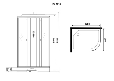 Душевая кабина Niagara Eco NG-4512-14L BLACK (120х80х215) низкий поддон(13см),стекло мозаика,3 места