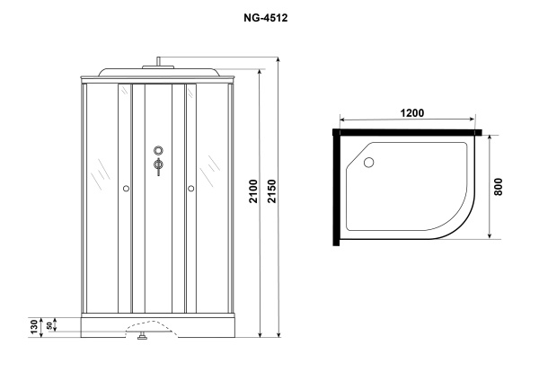 Душевая кабина Niagara Eco NG-4512-14L BLACK (120х80х215) низкий поддон(13см),стекло мозаика,3 места