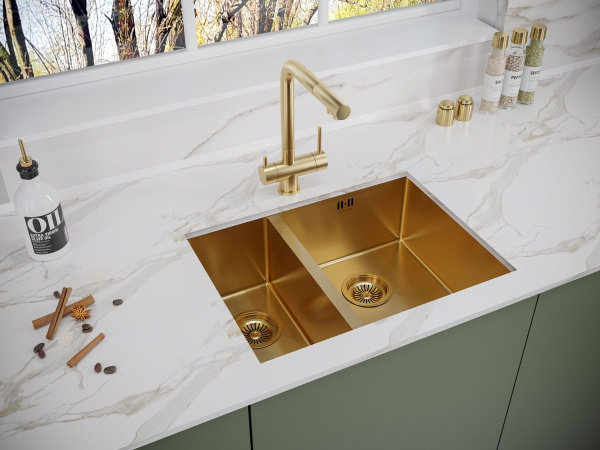 Мойка Paulmark GERBERG 59/2S UNI PM225944-BGR 440х590х200 мм, нержавеющая сталь, брашированное золото