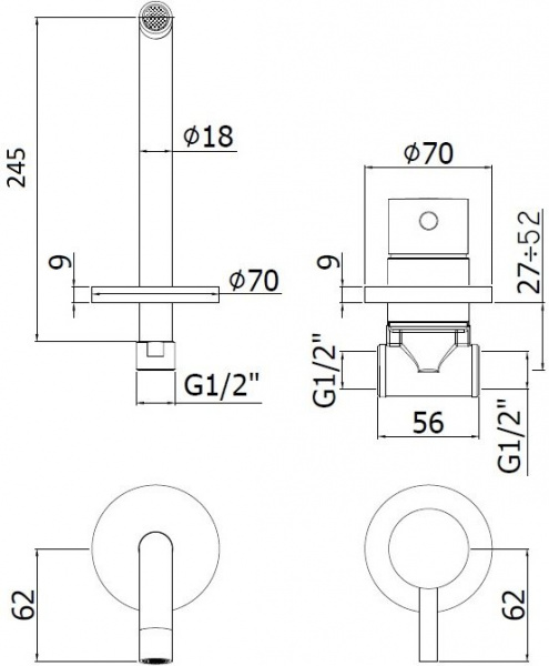 Встраиваемый смеситель для умывальника Paffoni Light LIG007NO70