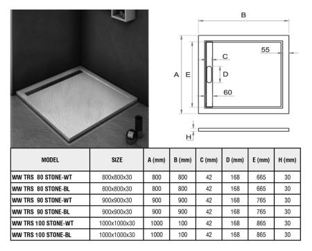 Душевой поддон с сифоном WeltWasser WW TRS 80 STONE-WT