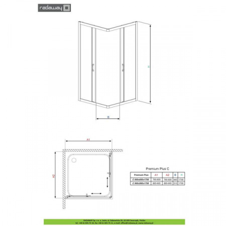 Душевой уголок Radaway Premium Plus C 90x90x170 стекло прозрачное 30451-01-01N