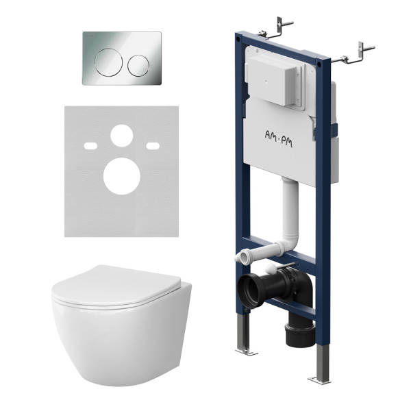 IS90151.801900 Инсталляция PrimeFit с клавишей L глянцевый хром с подвесным унитазом Like Aquaspin с сиденьем м/лиф