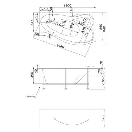 Ванна Marka One GRACIA 150x90 L