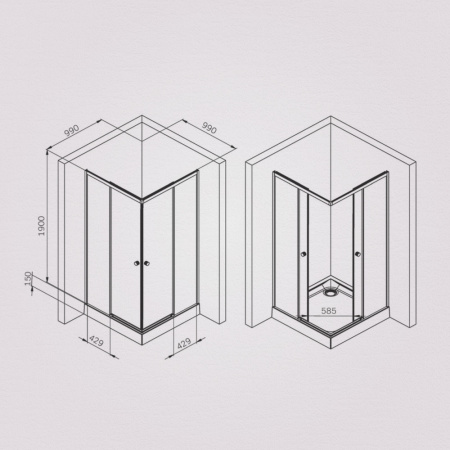 W94G-403-100100-MT1K X-joy Душевое ограждение AM.PM квадратное,раздвиж.двери 100x100 хром мат.