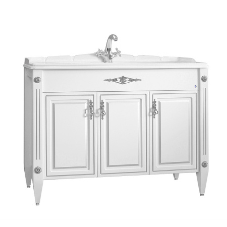 Тумба под умывальник Belux Империя напольная 105, белый матовый с серебряной патиной