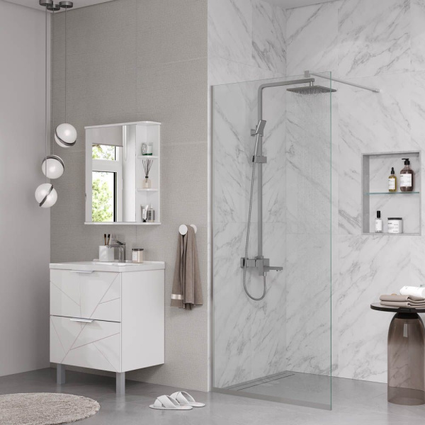 Душевая перегородка, ограждение Reflexion RX20090CCR-18 Walk in 200x90см, прозрачное закаленное стекло 8мм, хромированный профиль