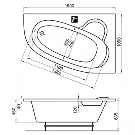 Ванна акриловая Ravak Asymmetric 160x105 L с ножками