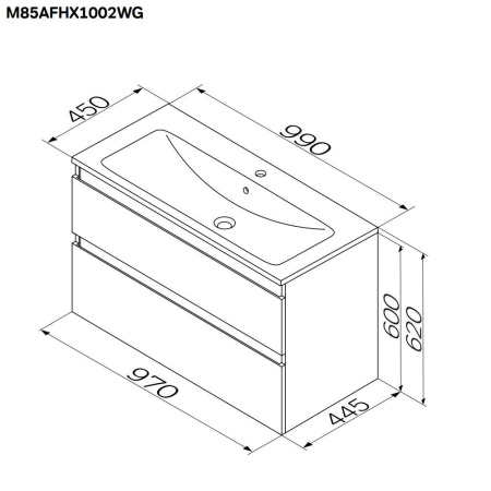 M85AFHX1002WG X-Joy База под раковину AM.PM, подвесная, 100 см, 2 ящика, белый глянец