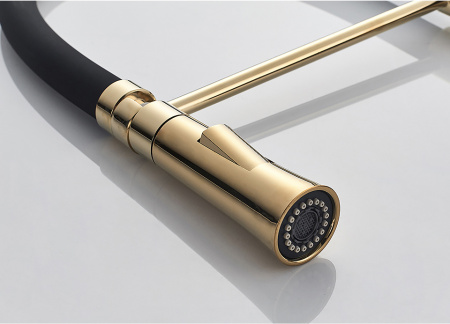 Смеситель для мойки Accoona А4890WF-1 гибкий излив с держателем, черный/золото