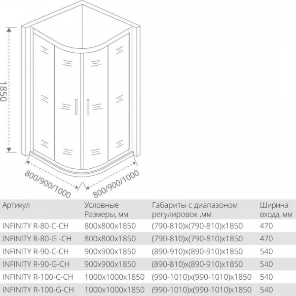 Душевой уголок Good Door INFINITY R-80-G-CH матовое стекло