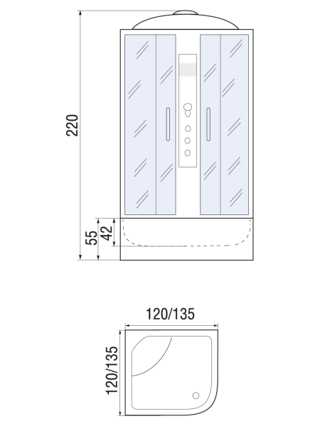 Душевая кабина River TEMZA 135/135/55 ТН 1350х1350х2200мм