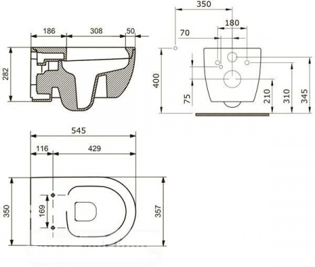 Унитаз подвесной Bocchi V-Tondo Rimless 1416-001-0128, съемное сиденье Slim A0336-001