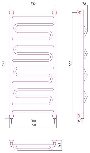 Полотенцесушитель Сунержа Элегия+ 1200x500 00-0205-1250