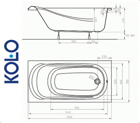 Акриловая ванна Kolo Saga XWP38500000 150x75 с ножками