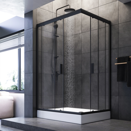 W90G-404-120290-BT Gem Twin Slide 120x90. Душевое ограждение AM.PM,120x90, профиль черный мат., стекло прозрачное