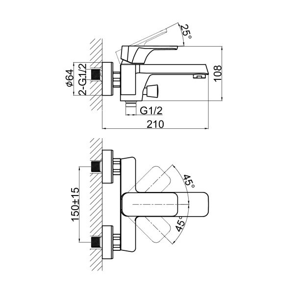 Смеситель для ванны D&K Berlin DA1433215, черный