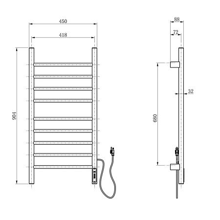 Полотенцесушитель электрический WONZON & WOGHAND, Темный графит (WW-AL409-GM)