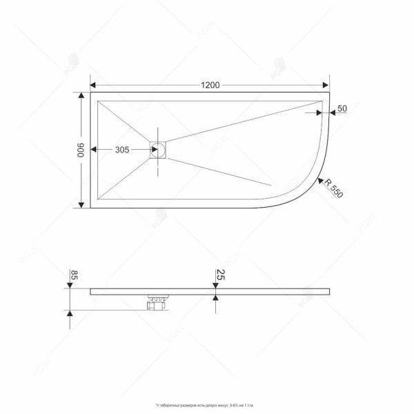 Душевой поддон асимметричный RGW ST/AL-G Графит 16154129-02L 90х120х2.5 см