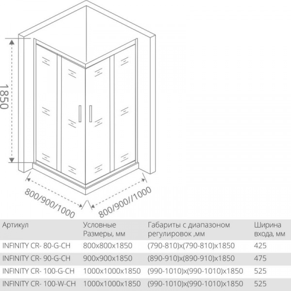 Душевой уголок Good Door INFINITY CR-100-G-CH матовое стекло